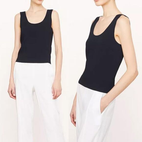 NWOT Vince Scoop Neck Ribbed Black Tank Sz XL - Picture 1 of 14